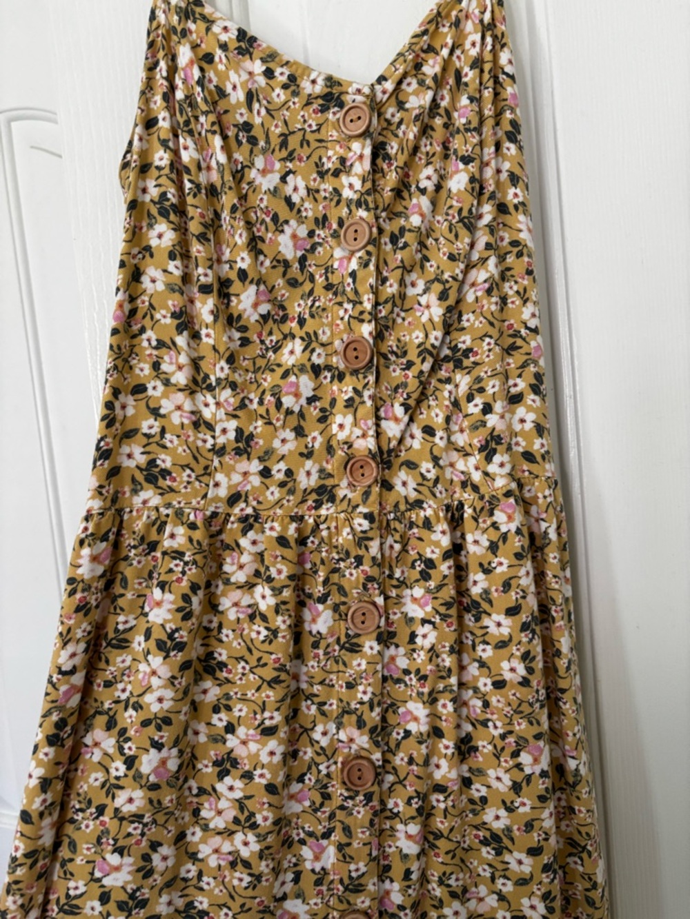 Mustard Floral Midi Dress with Pockets - Picture 3 of 3
